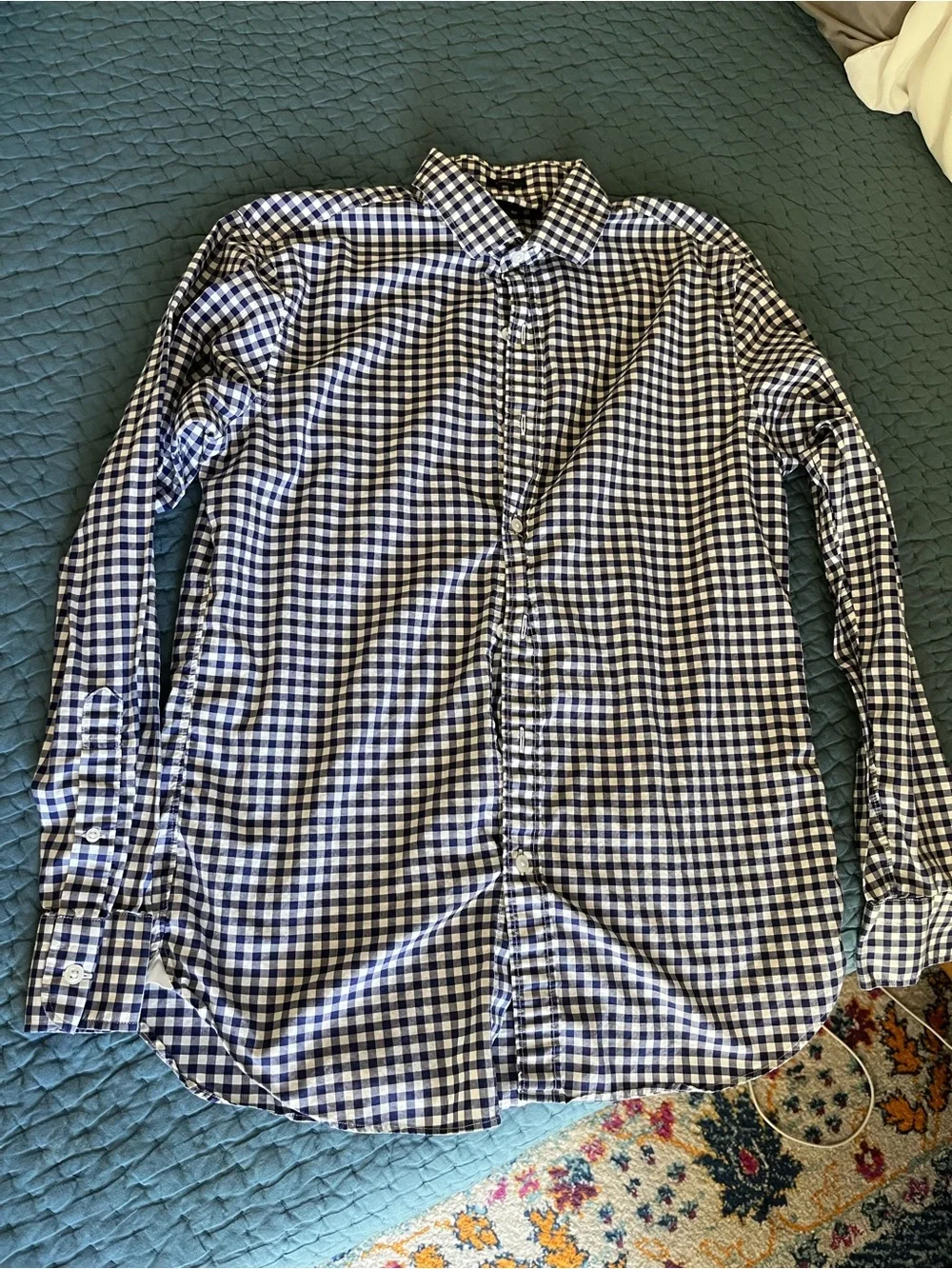 J. Crew Navy and White Gingham Dress Shirt